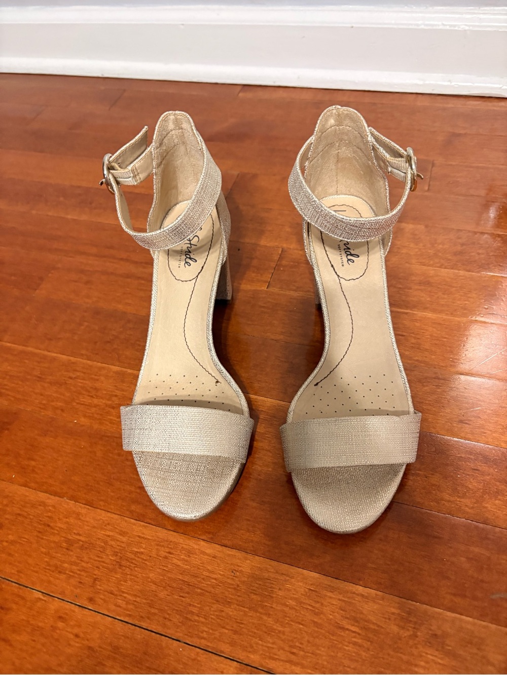 Life Stride Metallic Champagne Ankle-Strap Block Sandals